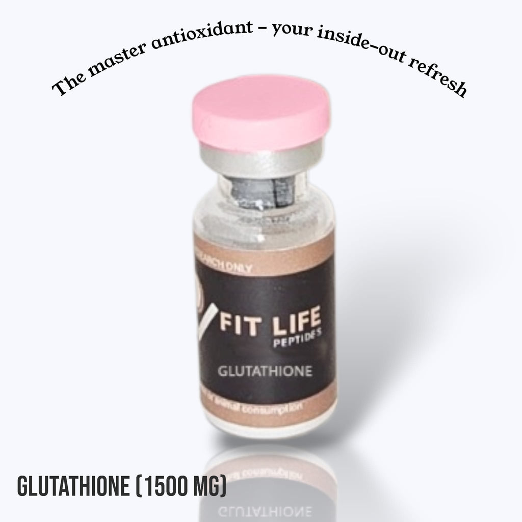 Vial labeled 'Fit Life Peptides Glutathione'
