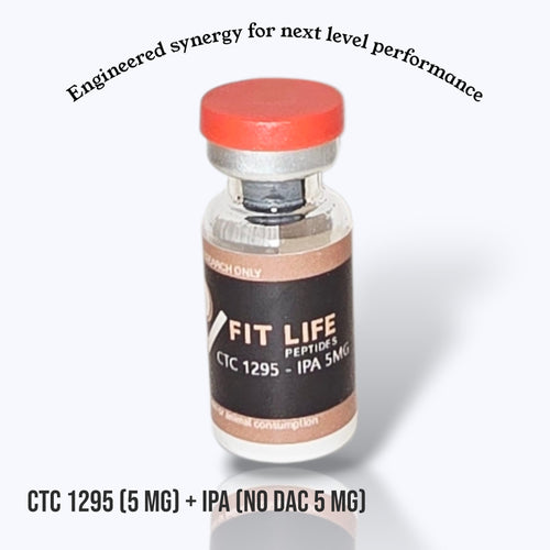 Vial labeled 'Fit Life' engineered synergy CTC 1295 IPA PEPTIDES